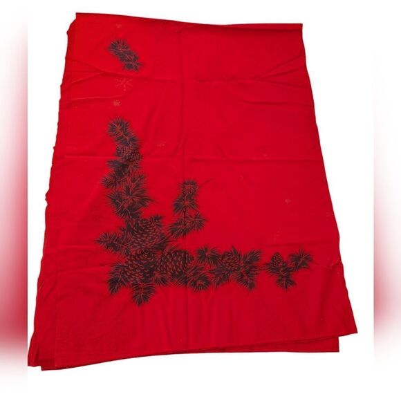 Vintage 50s California hand print red pine‎ cone print tablecloth MCM - Picture 4 of 9